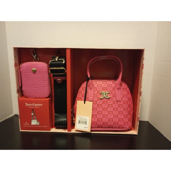 Juicy Couture Handbags - Juicy Couture Pink 3 Piece Bowler Set NWT NIB w/ Crossbody strap &‎ Coin Pouch